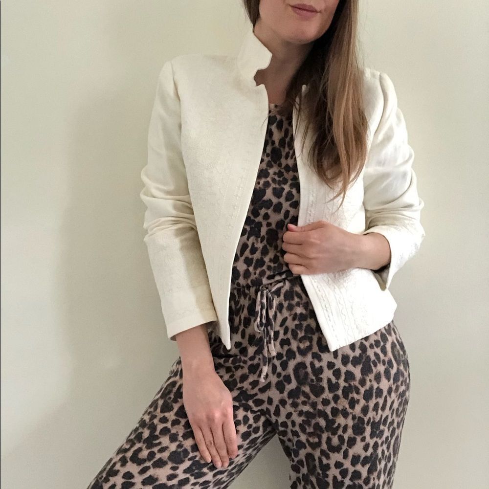 Vintage Linda Allard Ivory Linen Embroidered Jacket 2 Old Money Quiet Luxury - Picture 2 of 14